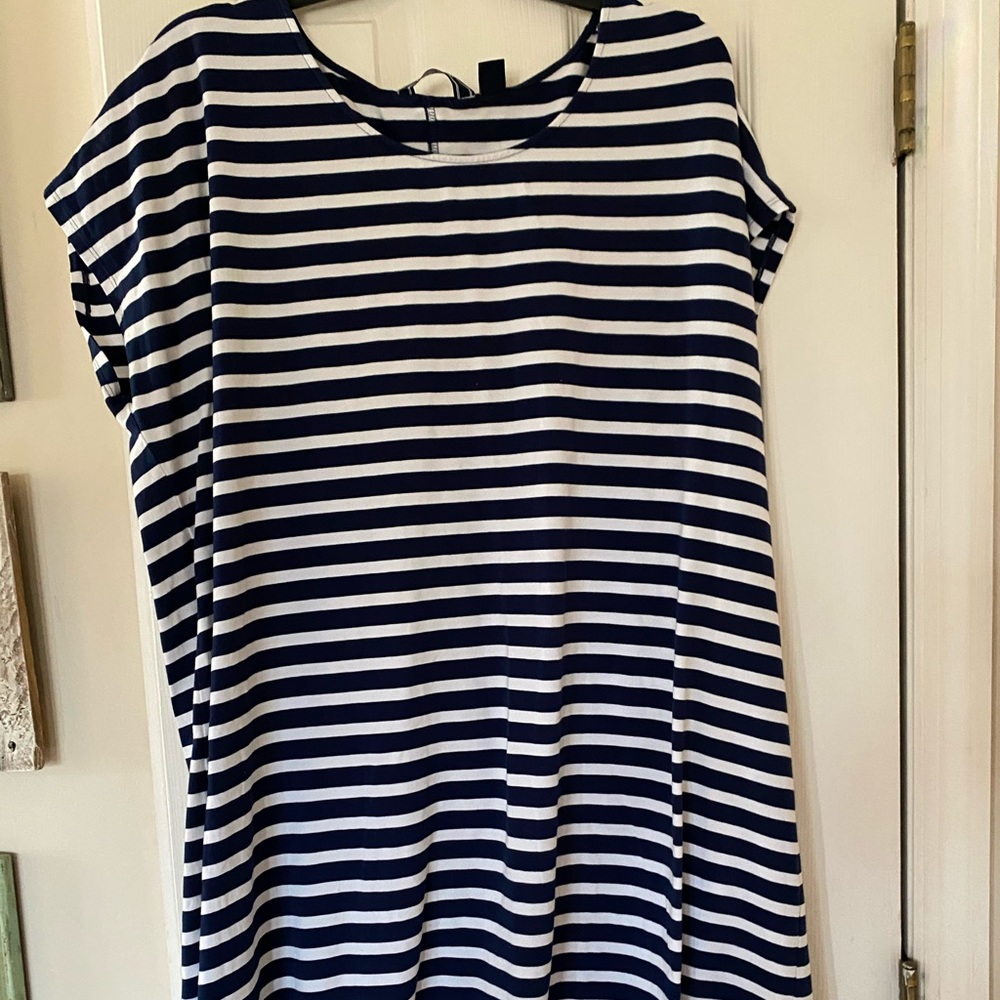 Lands End 2x Navy/white stripe dress